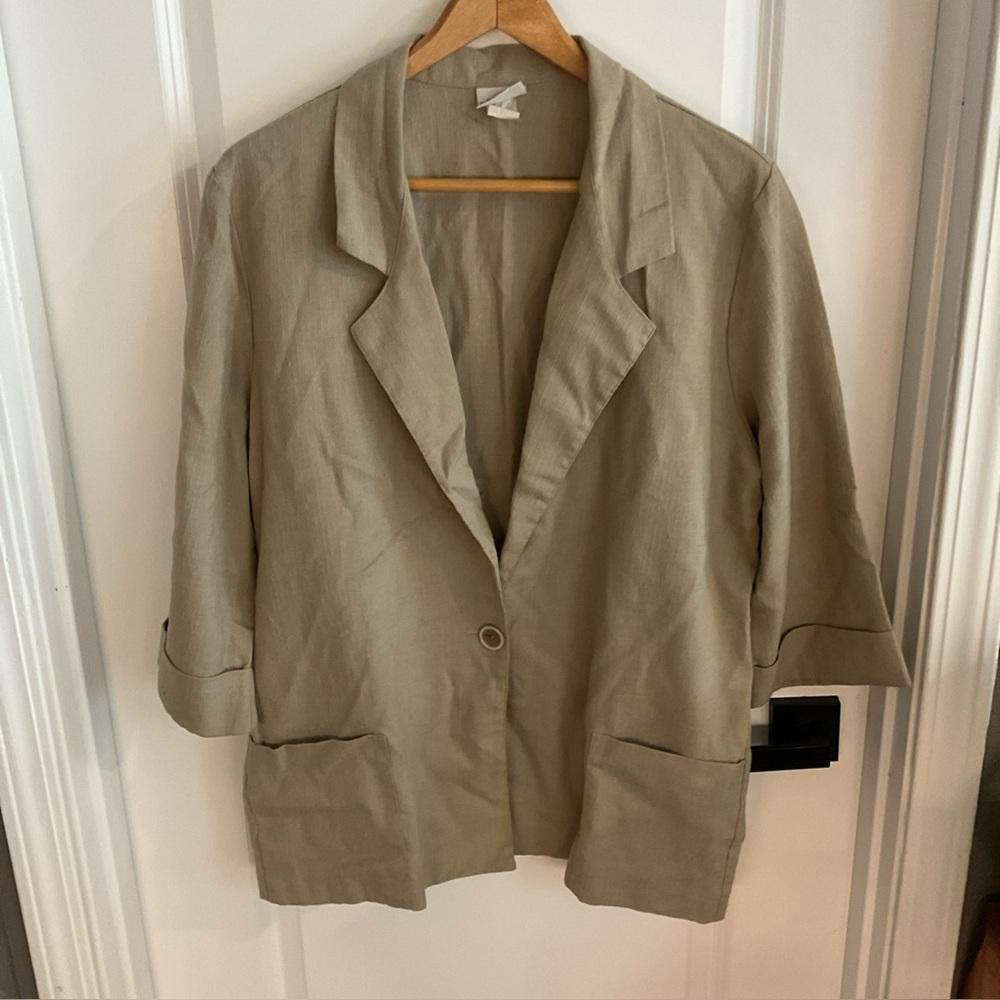 Modern Essentials - 1-Button 3/4 Cuffed Sleeve Blazer - Tan - Ladies Size Large